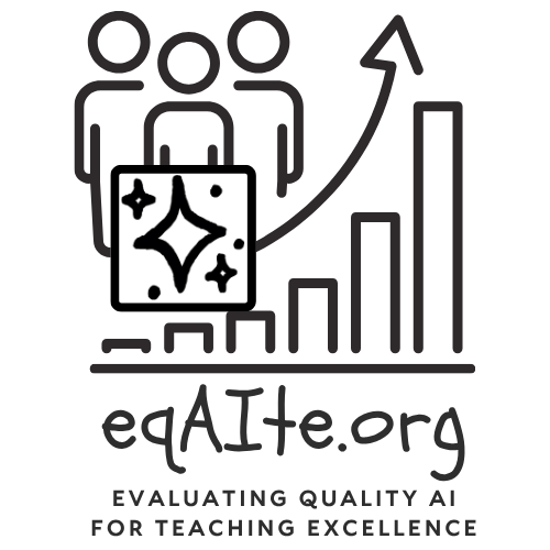EQAITE logo - graphic of students, AI stars and a graph going up.