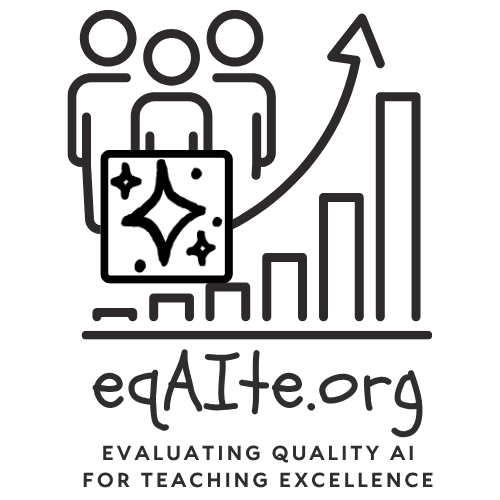 EQAITE logo - graphic of students, AI stars and a graph going up.